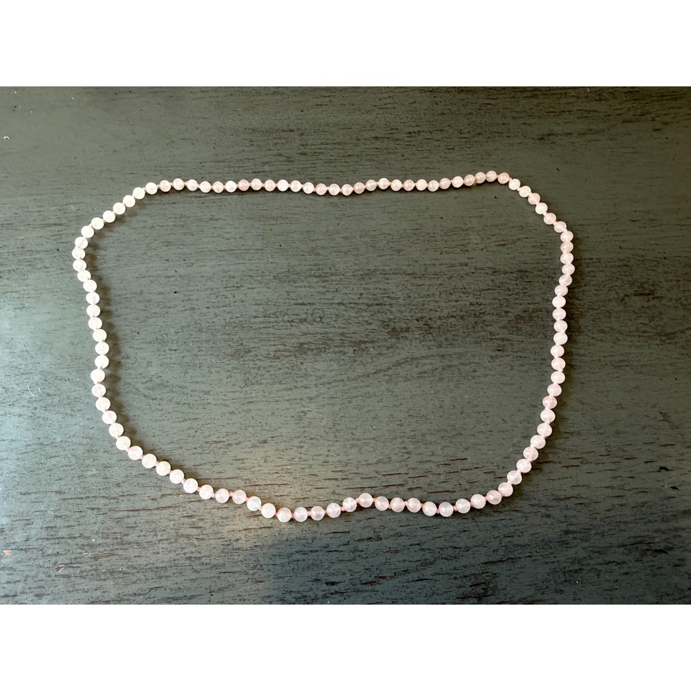 Vintage Rose Quartz Bead Necklace Hand Knotted Pink Stone Continuous Strand 32in - Picture 1 of 3